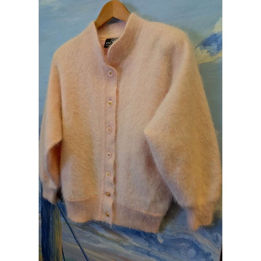 Lili's Of Ghent Vintage Pink Angora Fur Blend Cardigan XL
